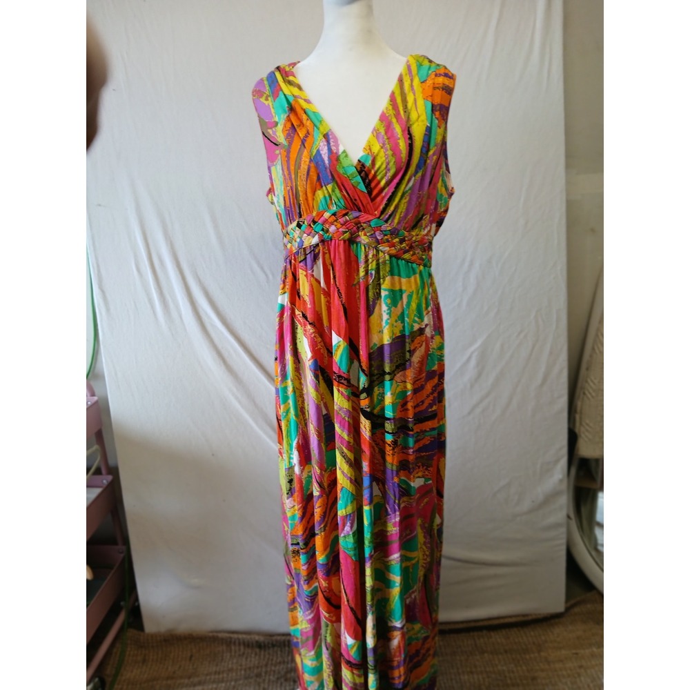 Neiman marcus xl abstract colorful maxi dress resort bright flowy party vacation